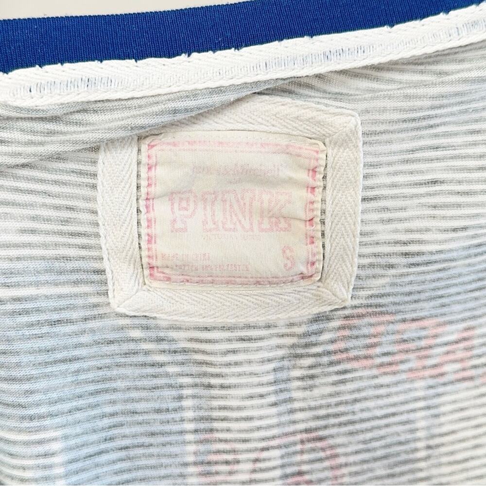 Y2K Vintage VS PINK Distressed Striped Number 86 V-Neck Tee Small - Picture 4 of 9